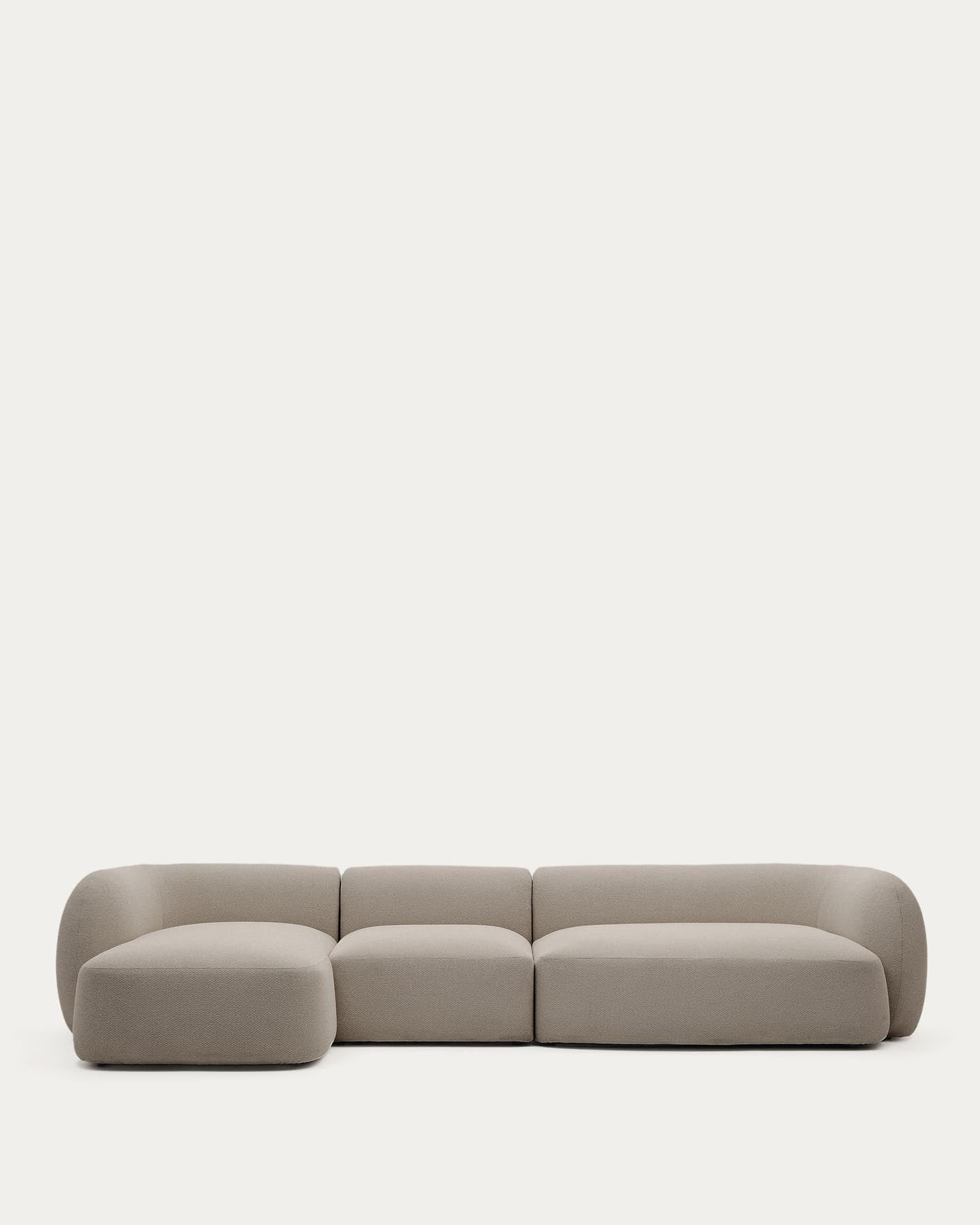 4-Sitzer-Modularsofa Martina mit Chenille und Chaiselongue links in Steinton 377 cm in Steinfarben präsentiert im Onlineshop von KAQTU Design AG. L-Sofa rechts ist von Kave Home