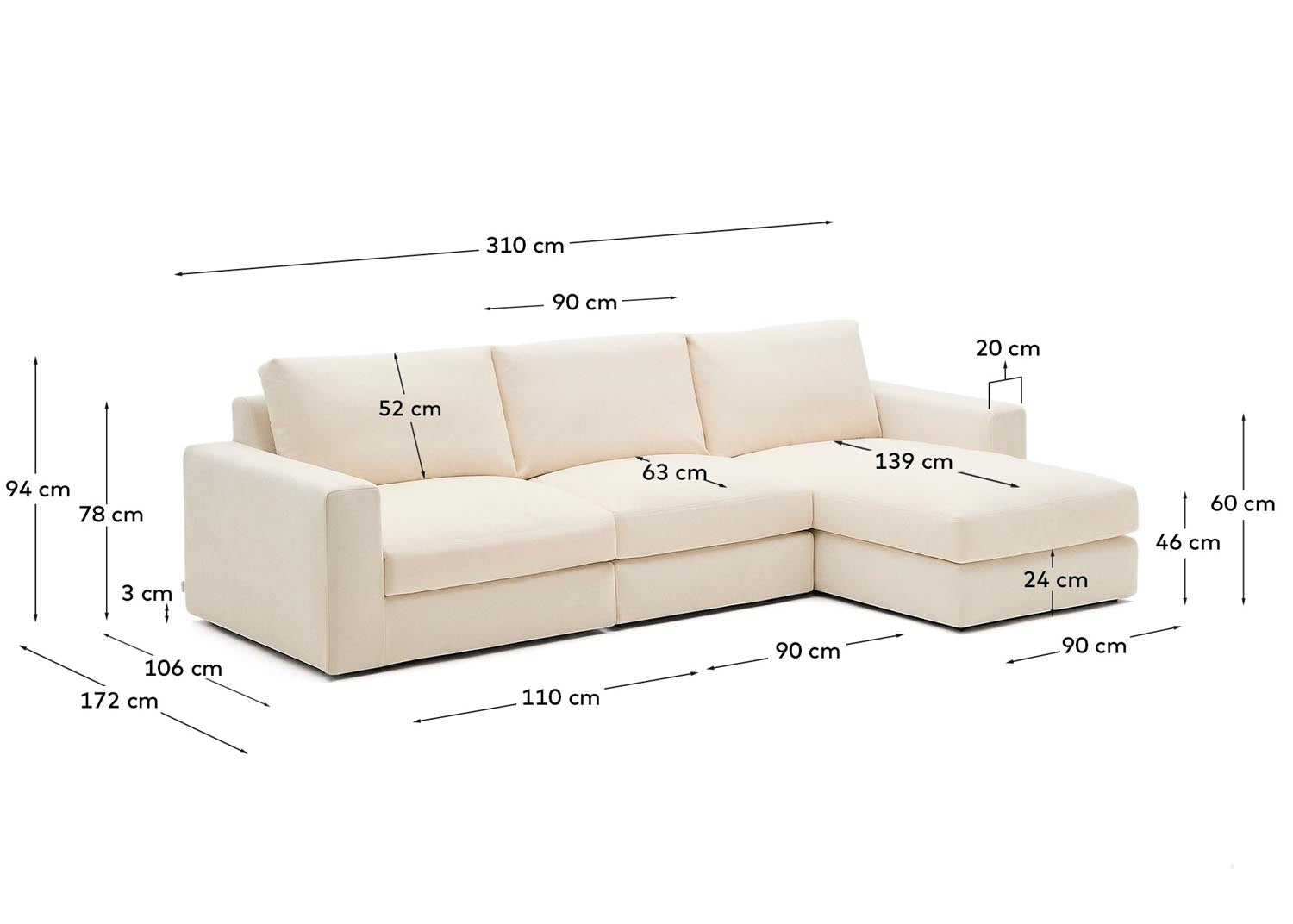 Entdecken Sie das modulare Sofa Alea für 4 Personen: Stilvolles Design, pflegeleichter Chenillebezug und anpassbare Chaiselongue für Ihr Zuhause.
