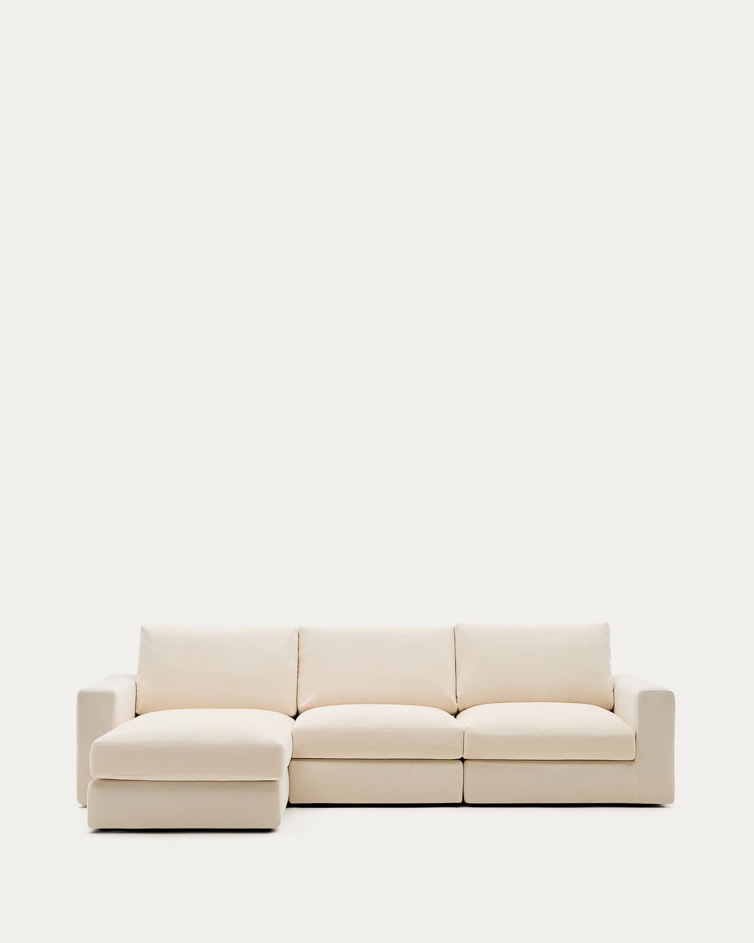 Modulares Sofa Alea für 4 Personen mit abnehmbarem Bezug aus Chenille mit Chaiselongue links in Ecru, 310 cm in Ecru präsentiert im Onlineshop von KAQTU Design AG. 4er Sofa ist von Kave Home