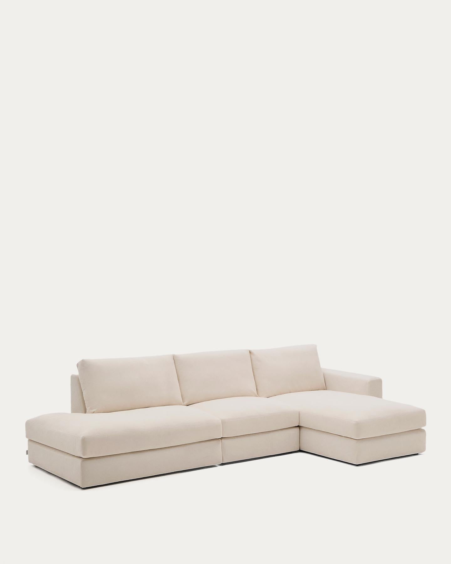 Modulares Sofa Alea für 5 Personen mit abnehmbarem Bezug aus Chenille mit Chaiselongue rechts in Beige, 340 cm in Beige präsentiert im Onlineshop von KAQTU Design AG. 3er Sofa ist von Kave Home