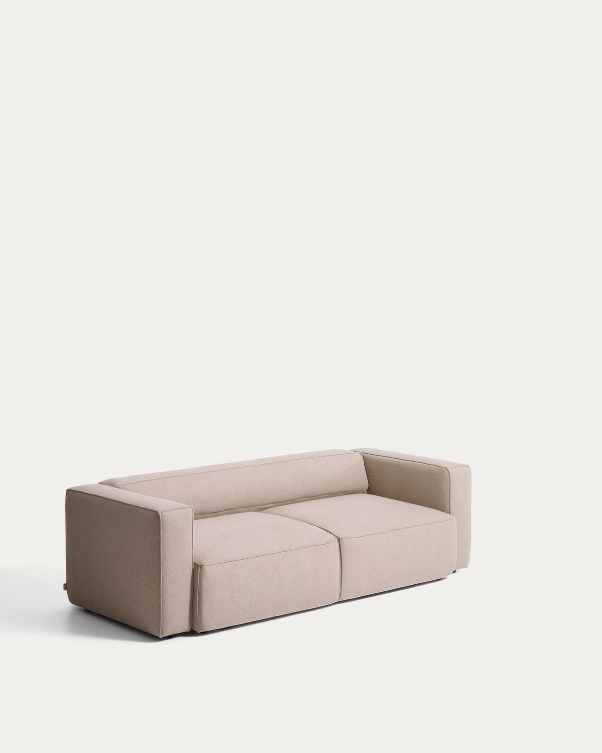 Beiges 3-Sitzer-Bettsofa Marela mit Stoffbezug, Armlehnen und schwarzen Beinen