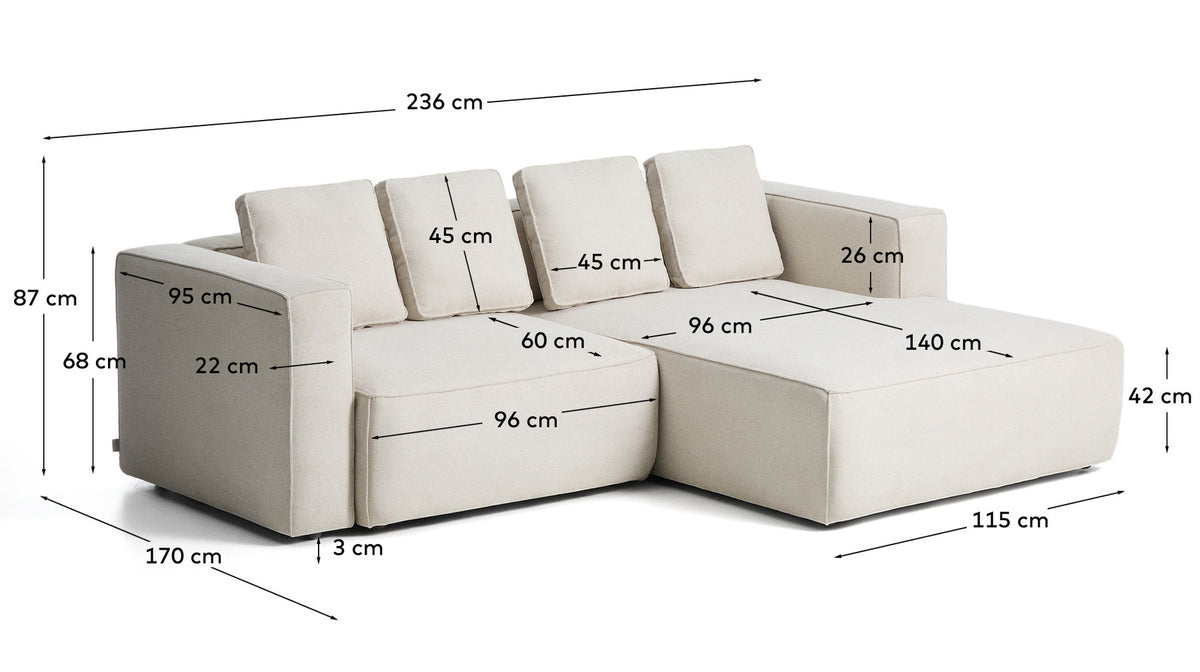 3-Sitzer Bettsofa Marela mit Chaiselongue rechts in beiger Chenille, 236 cm, FSC Mix Credit in Beige präsentiert im Onlineshop von KAQTU Design AG. Bettsofa ist von Kave Home