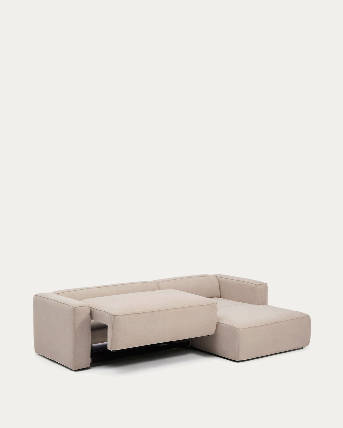 Beiges 4-Sitzer-Bettsofa Marela mit Chaiselongue rechts, Gewebebezug und schwarzen Beinen