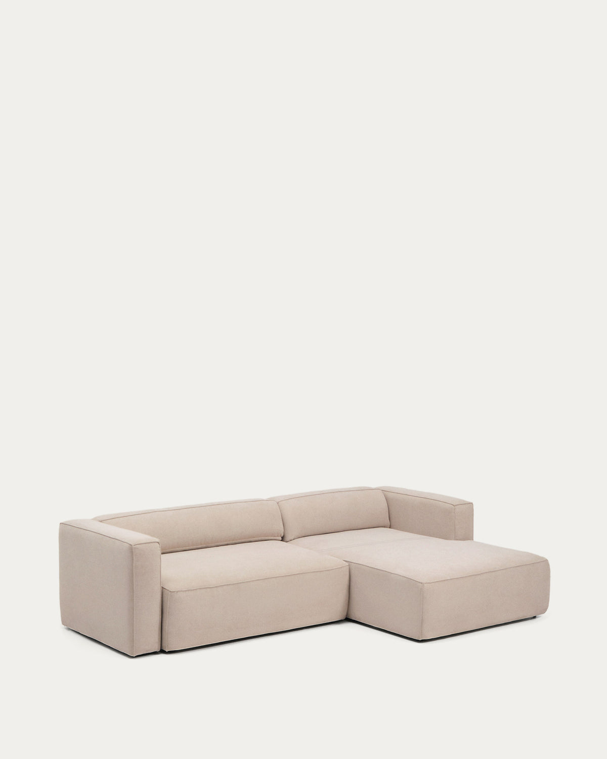 Beiges 4-Sitzer-Bettsofa Marela mit Chaiselongue rechts, Gewebebezug und schwarzen Beinen