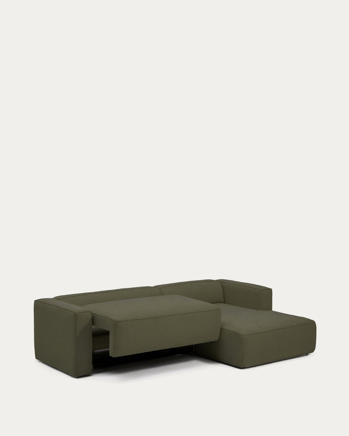 Dunkelgrünes Bettsofa Marela mit Gewebebezug, Chaiselongue rechts und schwarzen Beinen
