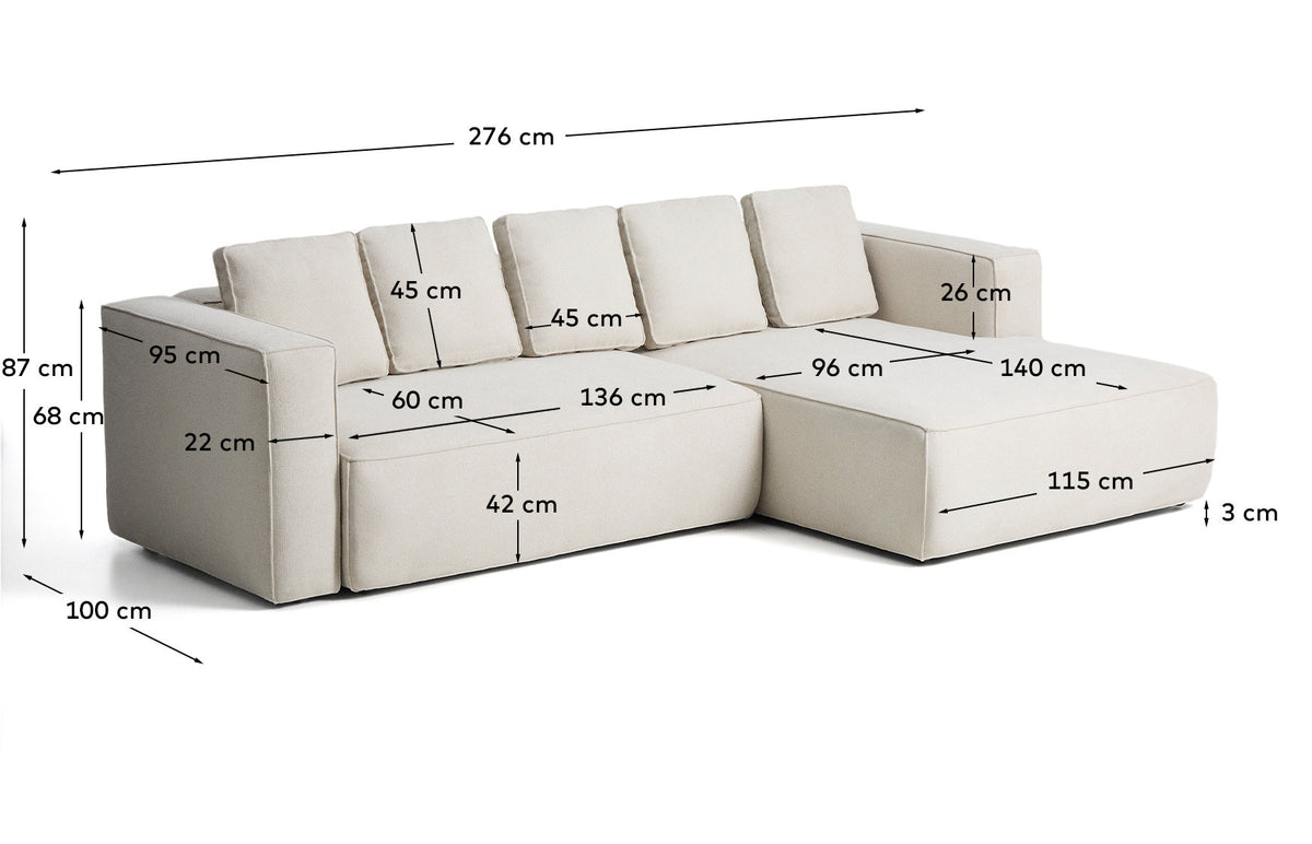 3-Sitzer Bettsofa Marela mit Chaiselongue rechts in beiger Chenille, 276 cm, FSC Mix Credit in Beige präsentiert im Onlineshop von KAQTU Design AG. Bettsofa ist von Kave Home