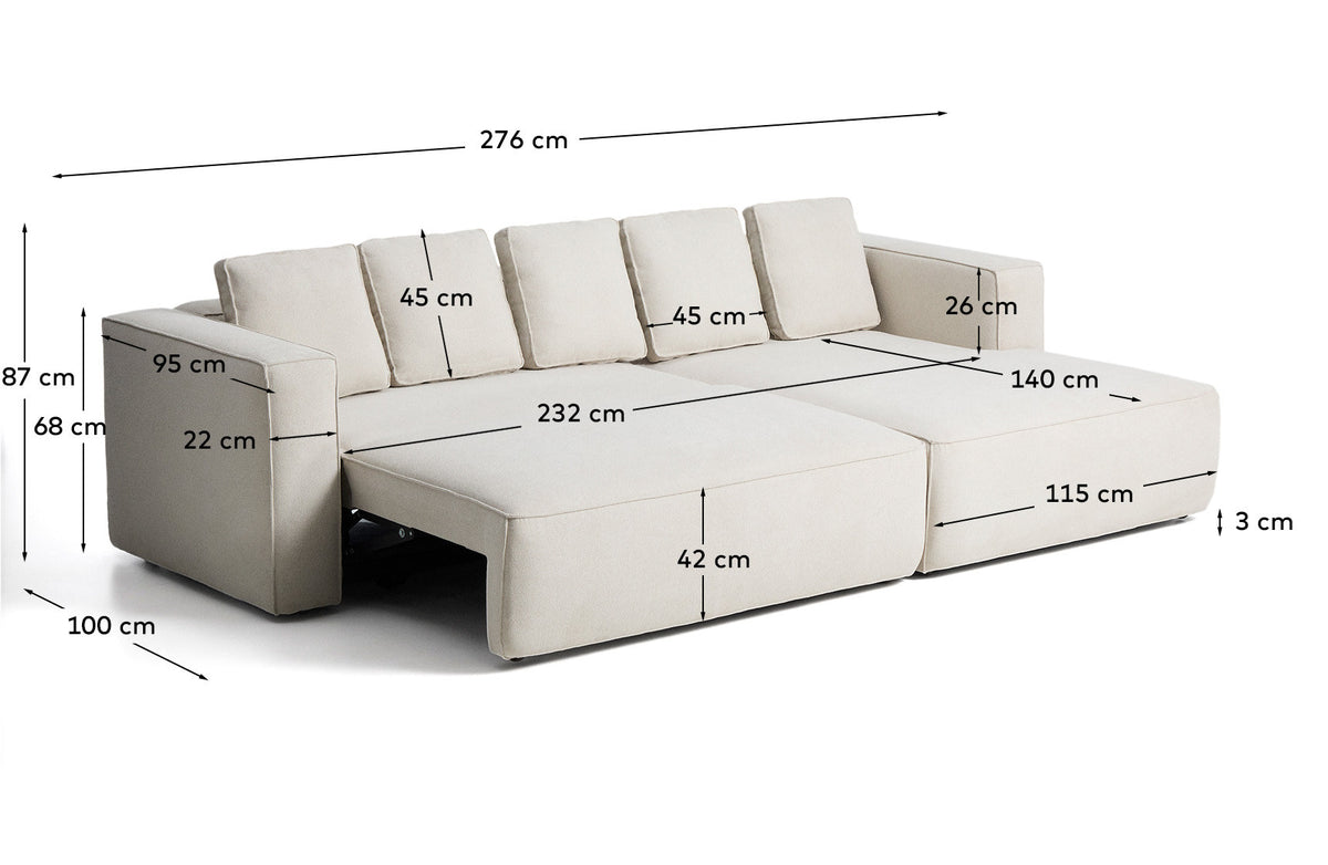 3-Sitzer Bettsofa Marela mit Chaiselongue rechts in beiger Chenille, 276 cm, FSC Mix Credit in Beige präsentiert im Onlineshop von KAQTU Design AG. Bettsofa ist von Kave Home