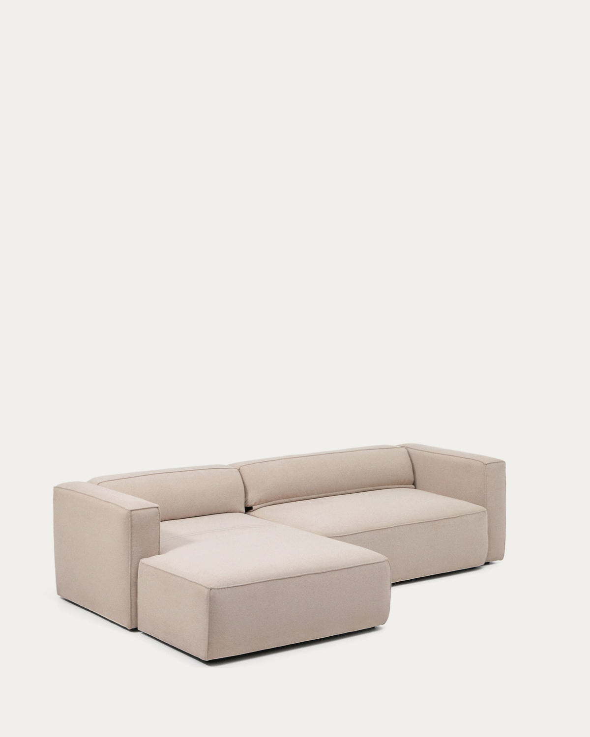 Beiges Bettsofa Marela mit Chaiselongue links, Gewebebezug und schwarzen Beinen