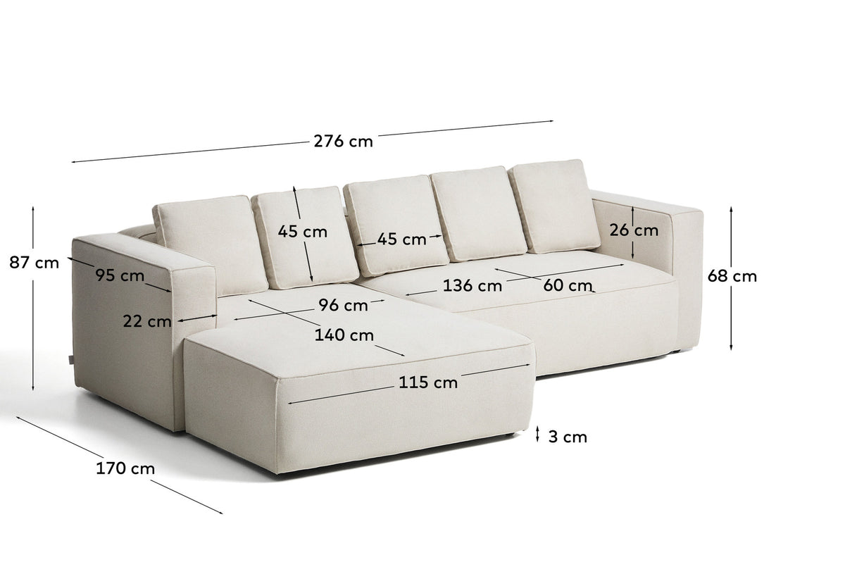 3-Sitzer Bettsofa Marela mit Chaiselongue links in beiger Chenille, 276 cm, FSC Mix Credit in Beige präsentiert im Onlineshop von KAQTU Design AG. Bettsofa ist von Kave Home