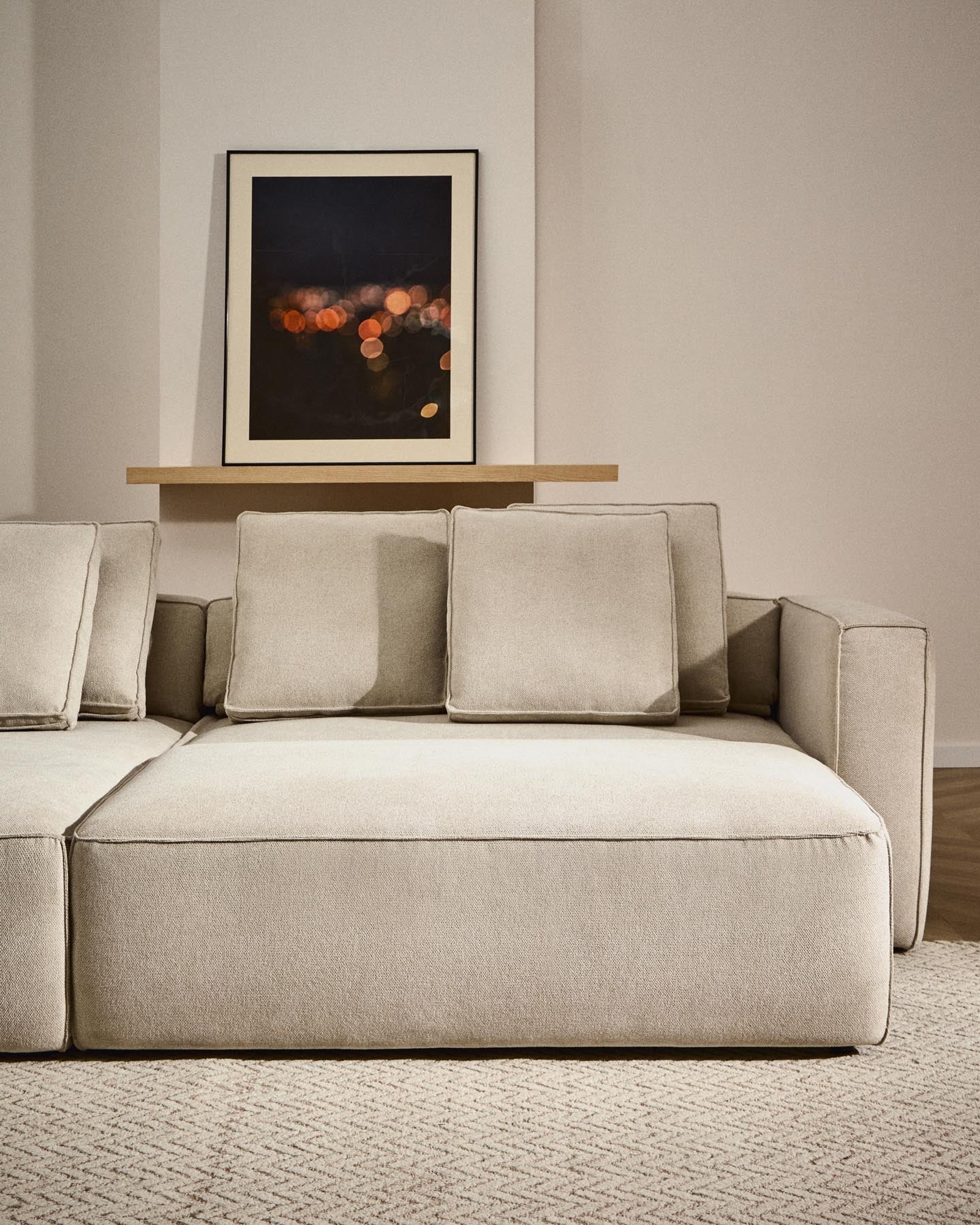 3-Sitzer Bettsofa Marela mit Chaiselongue links in beiger Chenille, 276 cm, FSC Mix Credit in Beige präsentiert im Onlineshop von KAQTU Design AG. Bettsofa ist von Kave Home