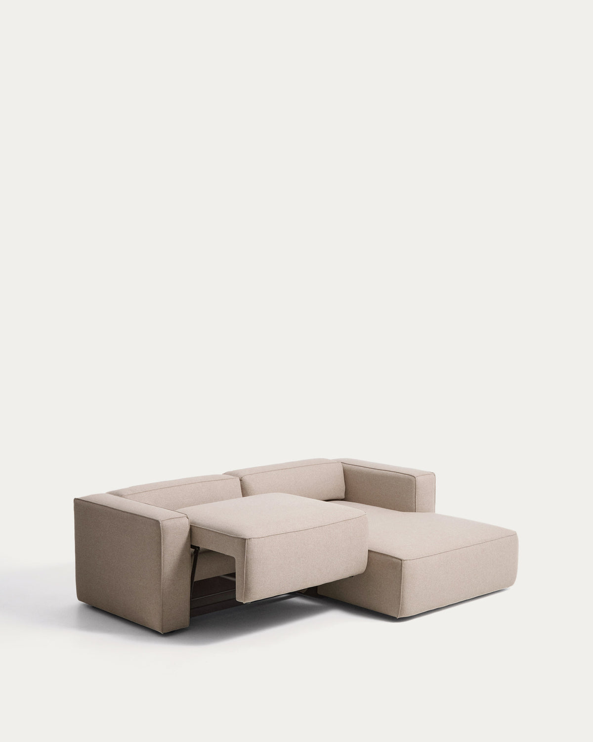 Beiges 3-Sitzer-Bettsofa Marela mit Chaiselongue rechts, Stoffbezug und schwarzen Beinen