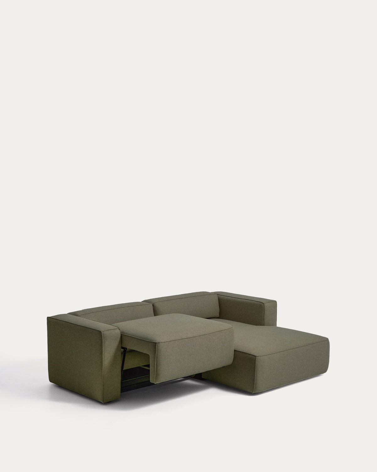 Dunkelgrünes Bettsofa Marela mit Chaiselongue rechts, Gewebebezug, Armlehnen und schwarzen Beinen