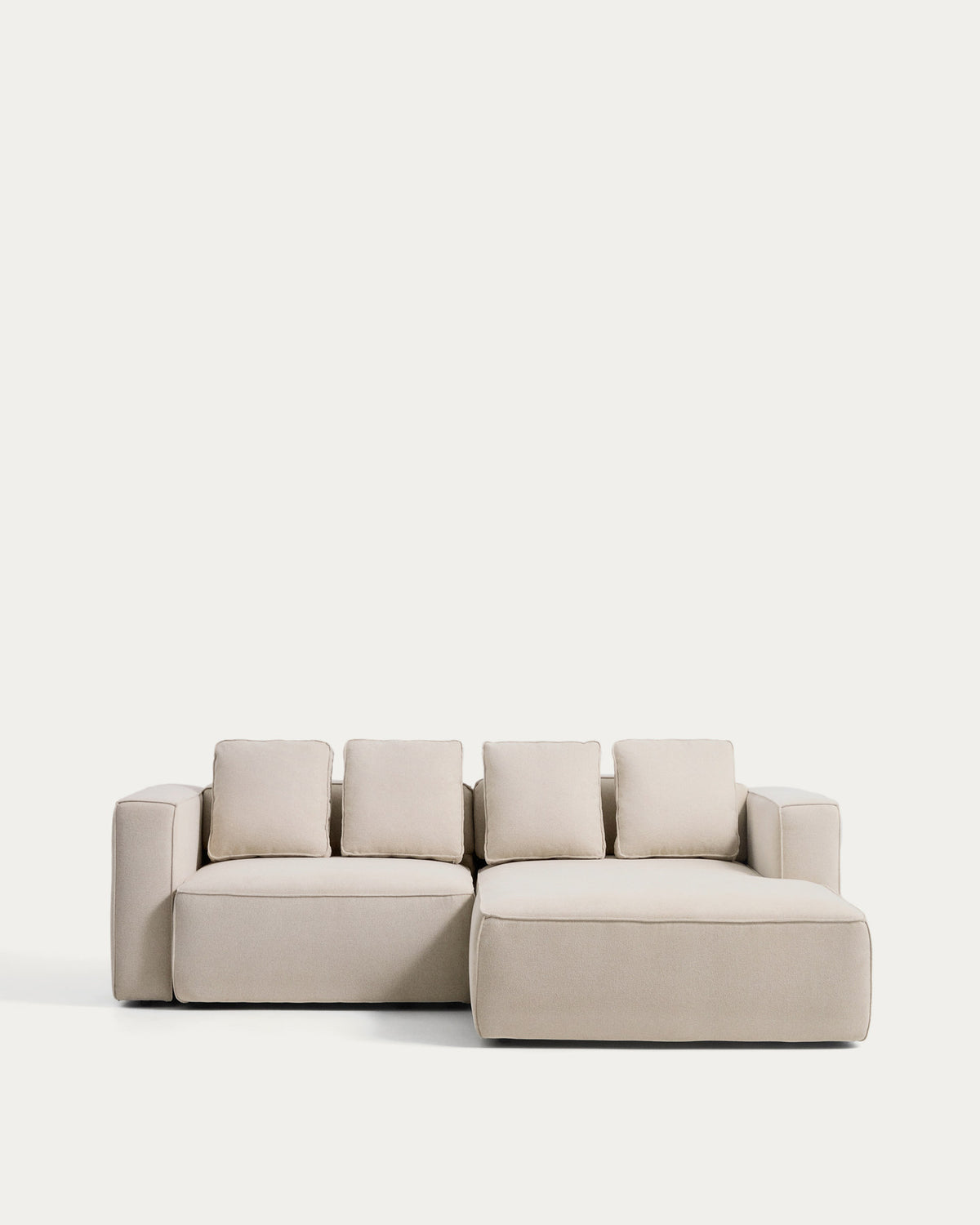 Ecrufarbenes 3-Sitzer-Bettsofa Marela aus Chenille mit Chaiselongue rechts und schwarzen Beinen
