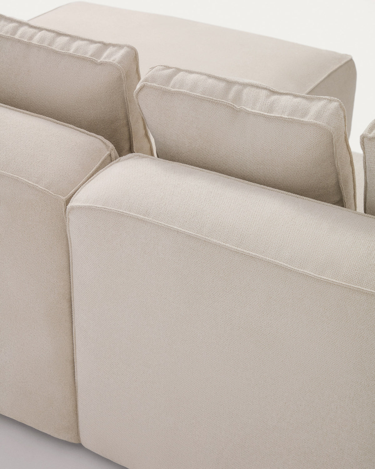 Ecrufarbenes 3-Sitzer-Bettsofa Marela aus Chenille mit Chaiselongue rechts und schwarzen Beinen