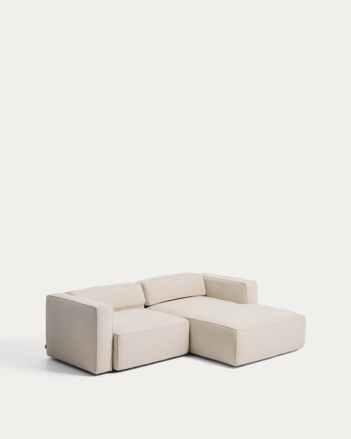 Ecrufarbenes 3-Sitzer-Bettsofa Marela aus Chenille mit Chaiselongue rechts und schwarzen Beinen