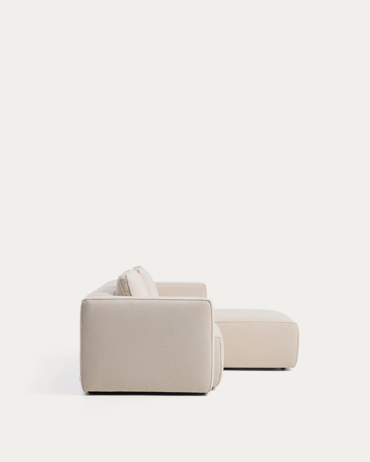Ecrufarbenes 3-Sitzer-Bettsofa Marela aus Chenille mit Chaiselongue rechts und schwarzen Beinen