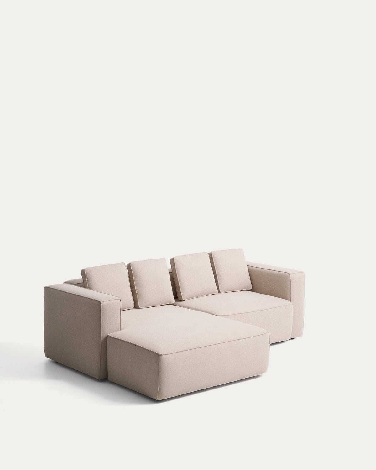 Beiges 3-Sitzer-Bettsofa Marela mit Chaiselongue links, Stoffbezug und schwarzen Beinen