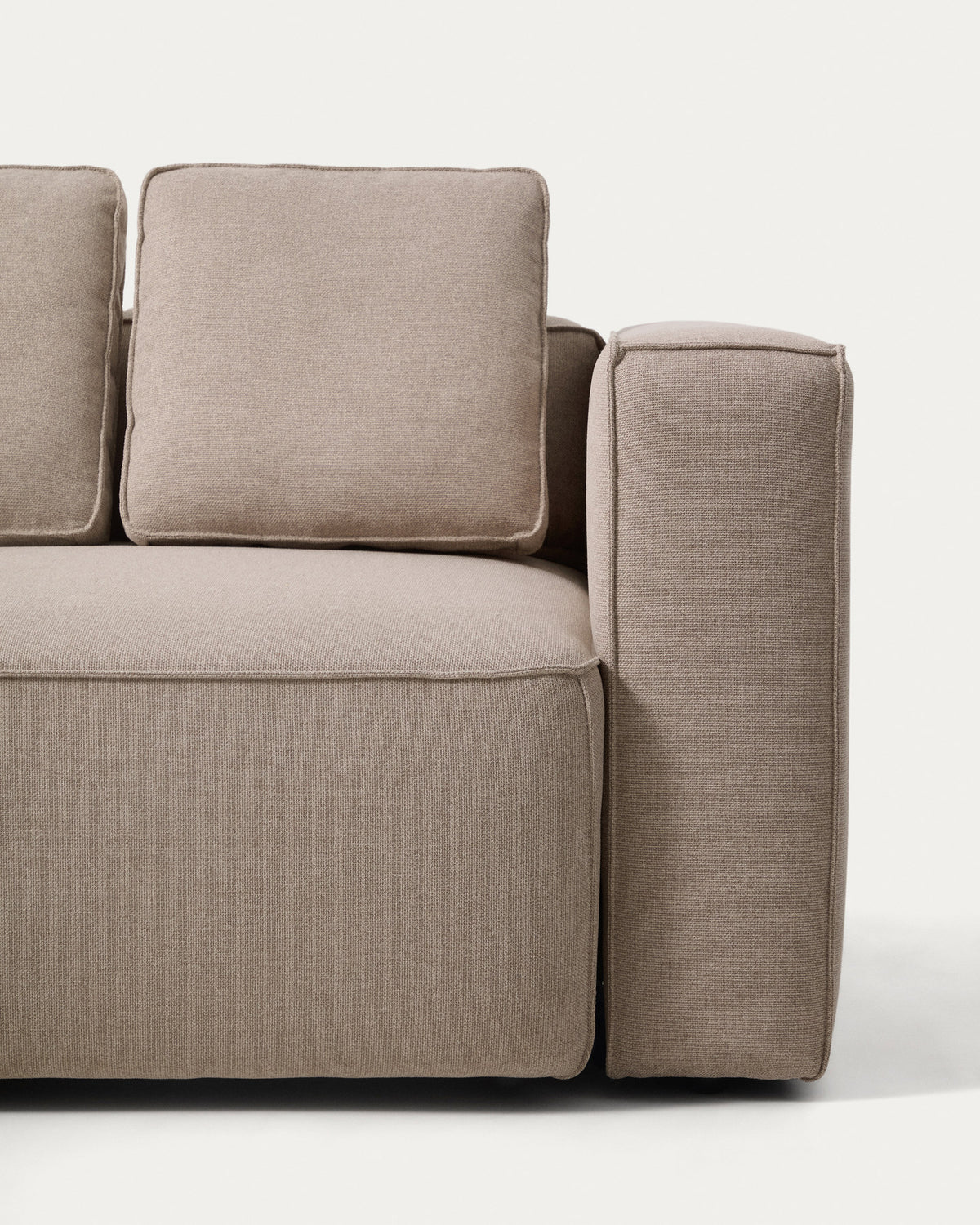 Beiges 3-Sitzer-Bettsofa Marela mit Chaiselongue links, Stoffbezug und schwarzen Beinen