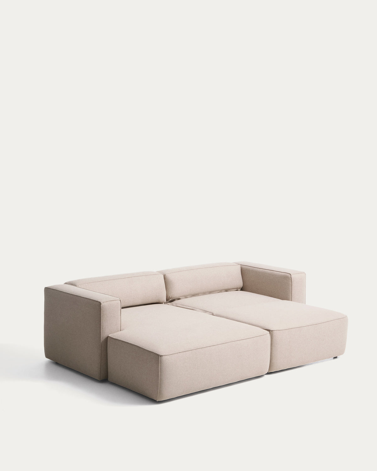 Beiges 3-Sitzer-Bettsofa Marela mit Chaiselongue links, Stoffbezug und schwarzen Beinen