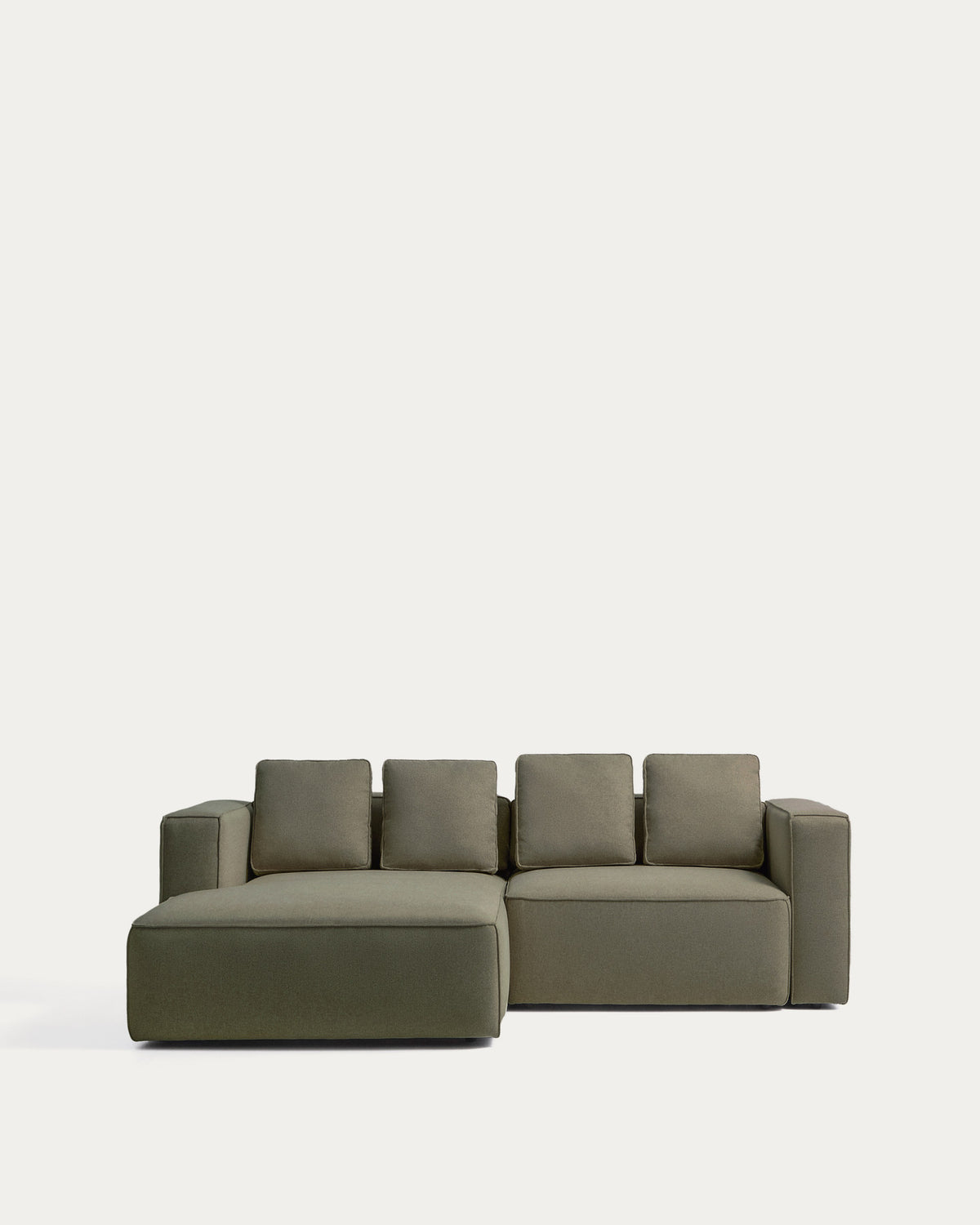 Dunkelgrünes Bettsofa Marela mit Chaiselongue links, Stoffbezug und schwarzen Beinen