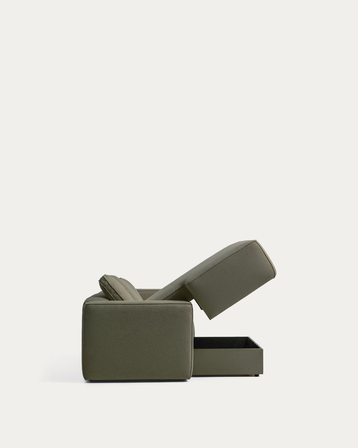Dunkelgrünes Bettsofa Marela mit Chaiselongue links, Stoffbezug und schwarzen Beinen