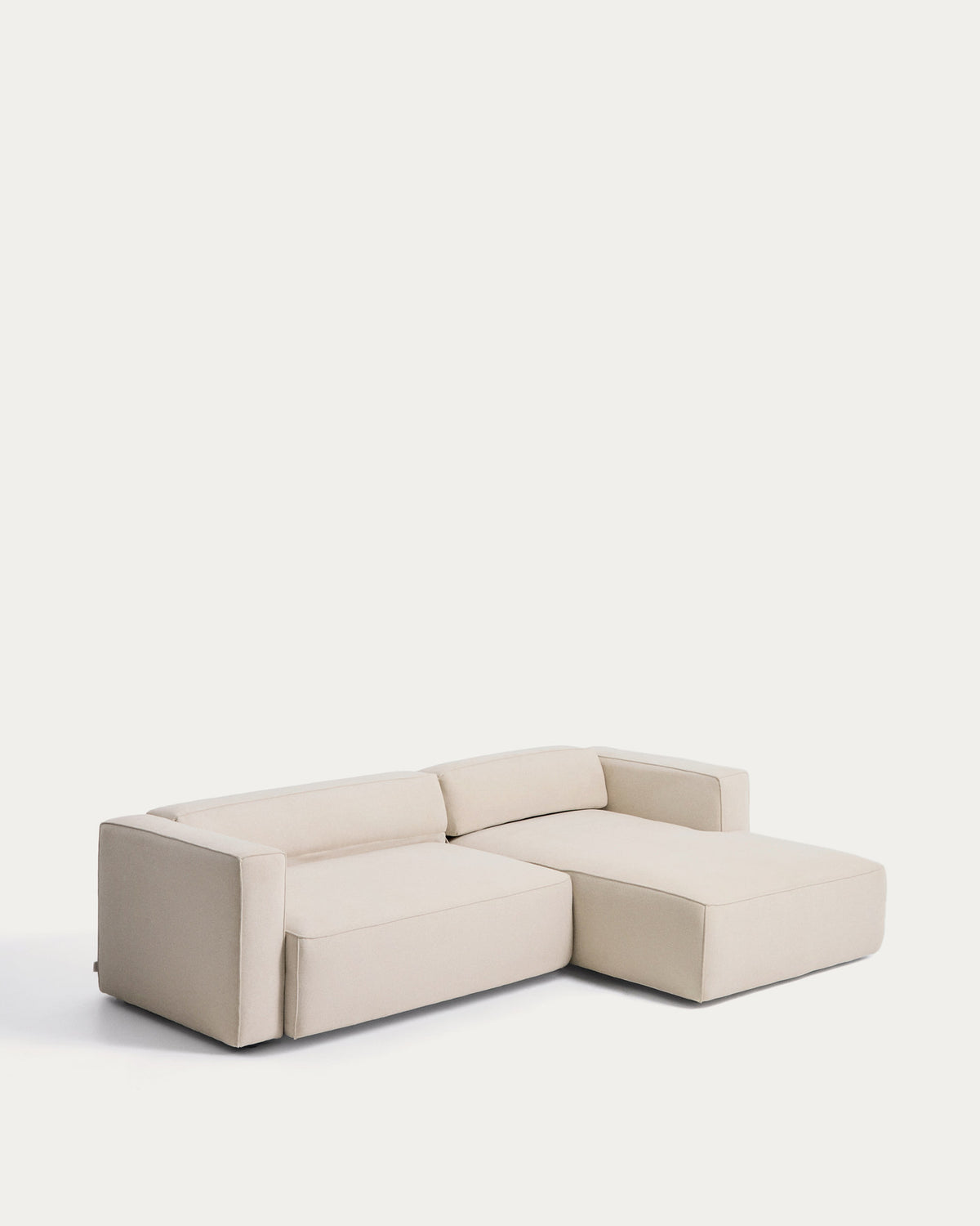Beiges Bettsofa Marela mit Chaiselongue rechts, Chenillebezug in Ecru, schwarze Beine