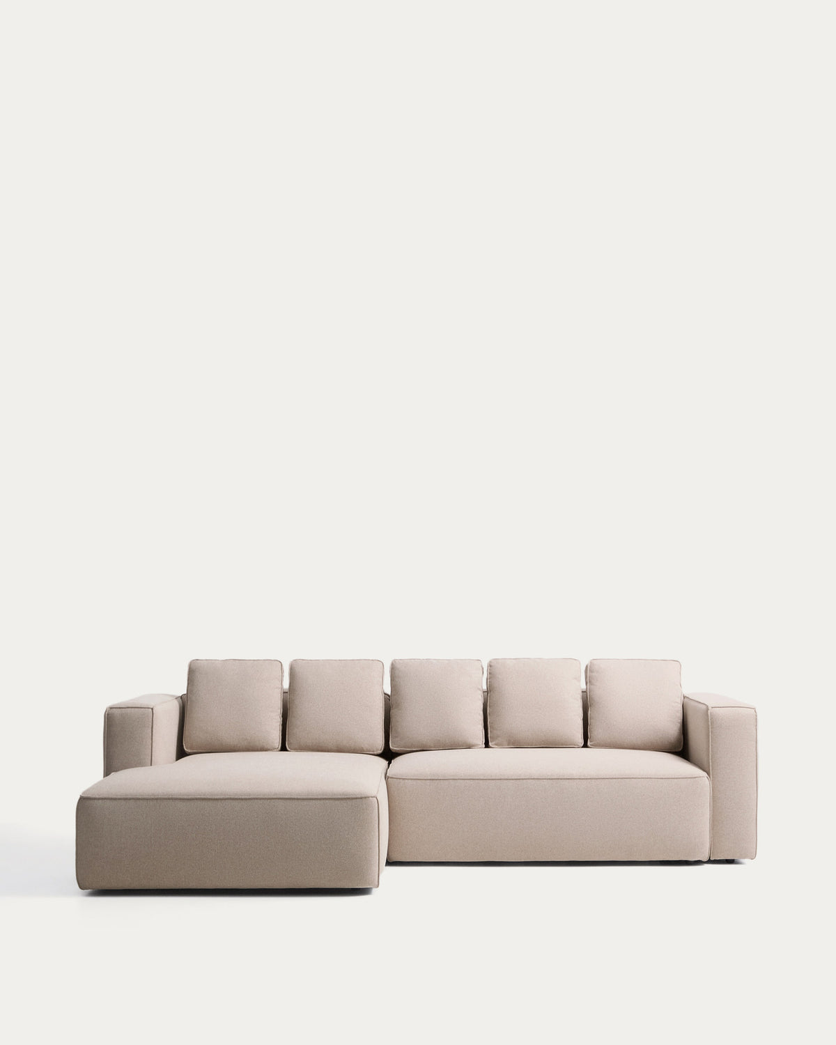 Beiges 4-Sitzer-Bettsofa Marela mit Chaiselongue links, Gewebebezug und schwarzen Beinen