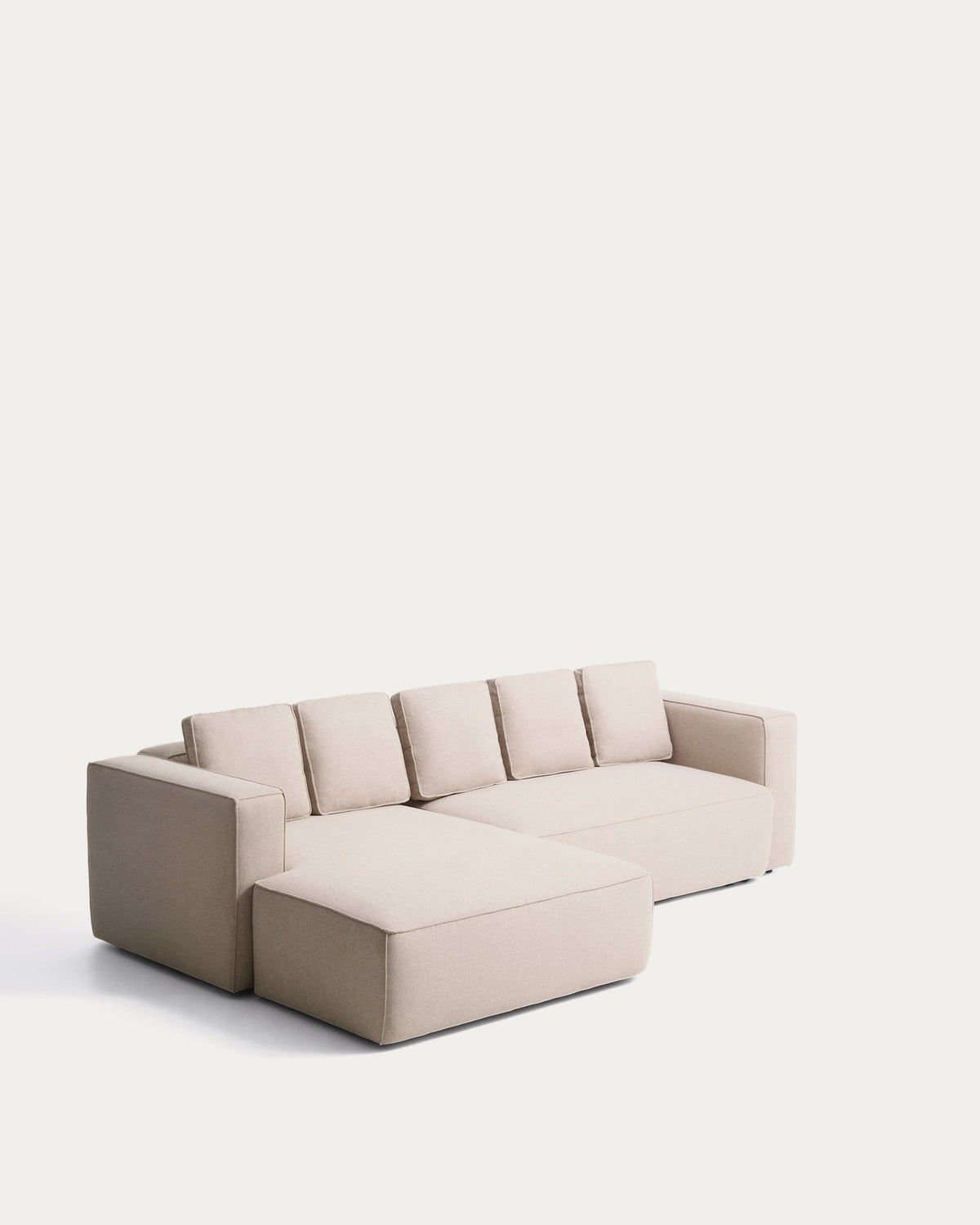 Beiges 4-Sitzer-Bettsofa Marela mit Chaiselongue links, Gewebebezug und schwarzen Beinen