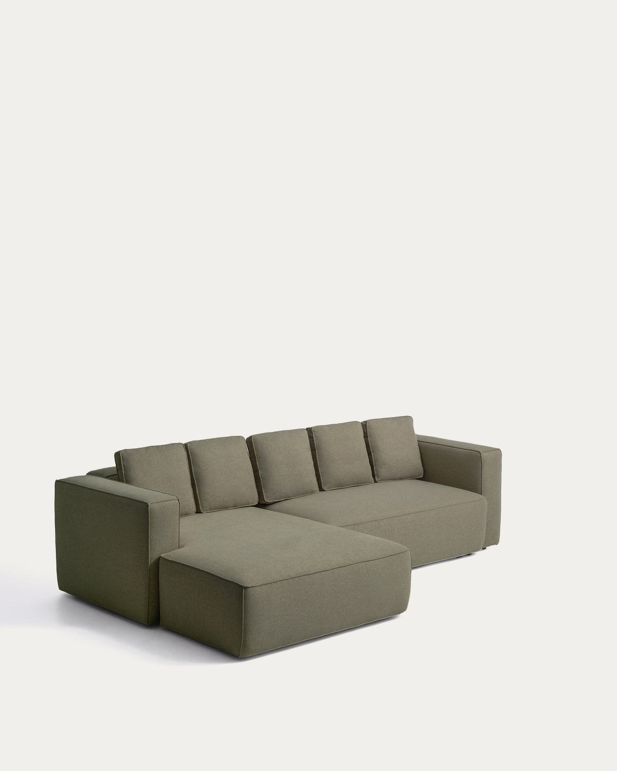 Dunkelgrünes Bettsofa Marela mit Chaiselongue links, Stoffbezug und schwarzen Beinen