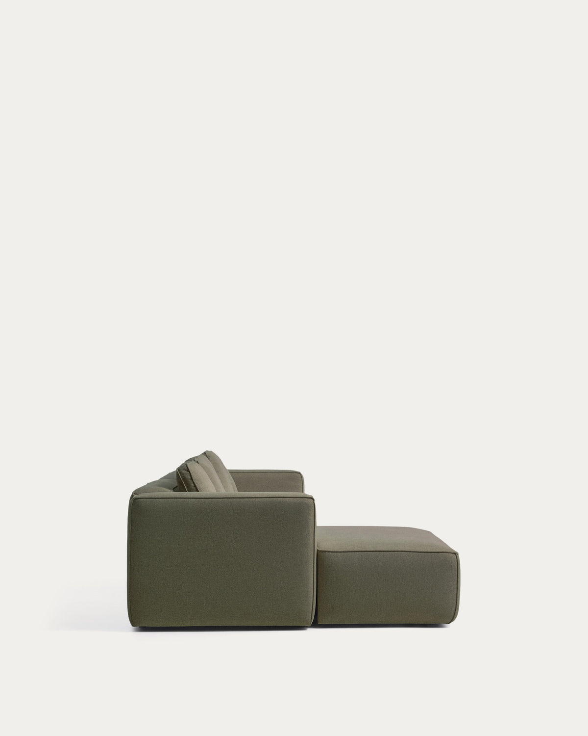 Dunkelgrünes Bettsofa Marela mit Chaiselongue links, Stoffbezug und schwarzen Beinen