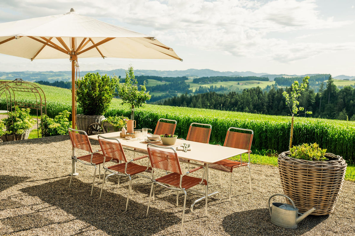 Rigi Metall-Gartentisch 240x90 klappbar in Pastellsand präsentiert im Onlineshop von KAQTU Design AG. Gartentisch ist von Schaffner