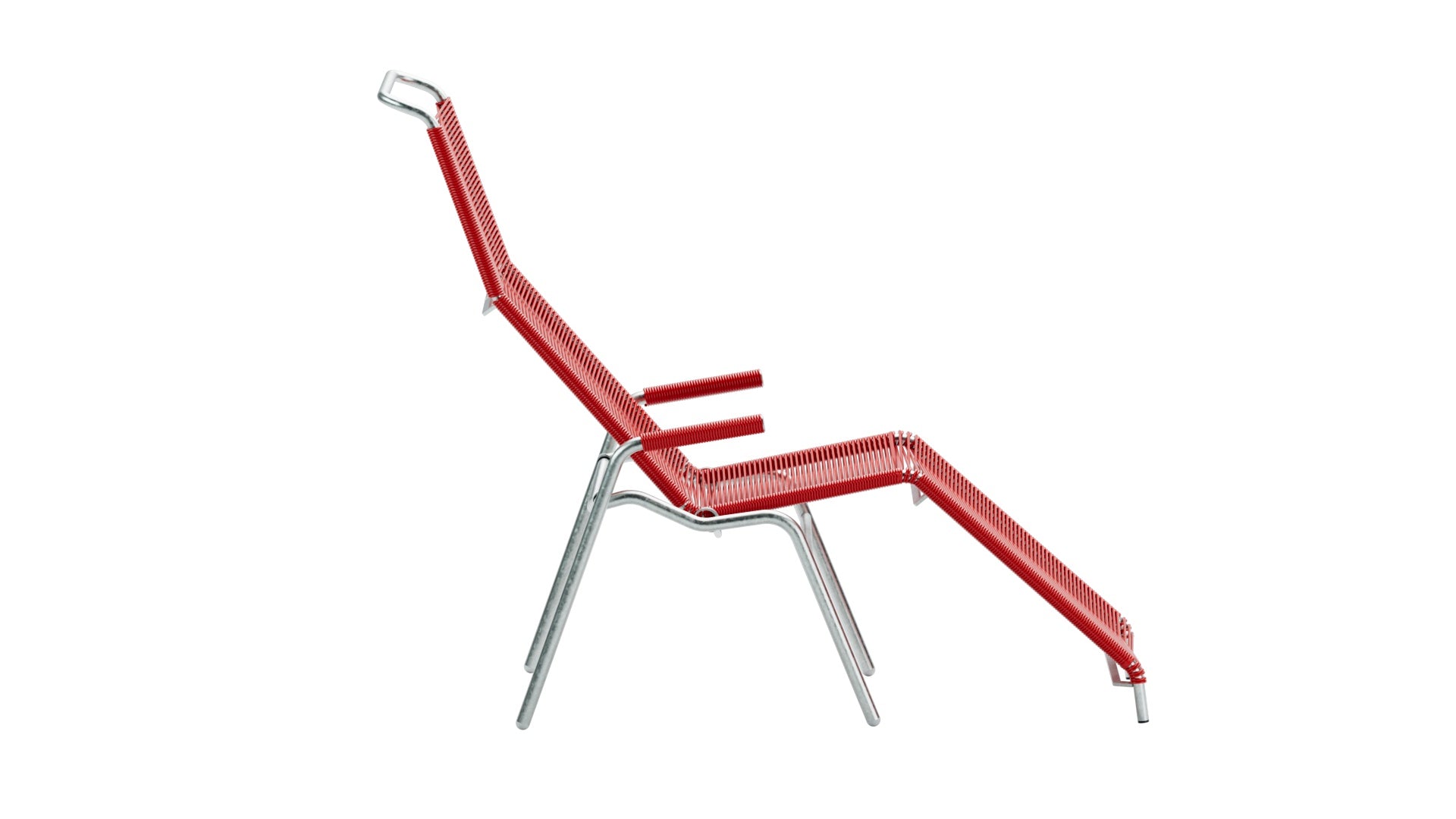 Eleganter Säntis Spaghetti Liegestuhl von Schaffner, wetterfest, robust und bequem. Ideal für Garten, Terrasse oder Balkon. Made in Switzerland.