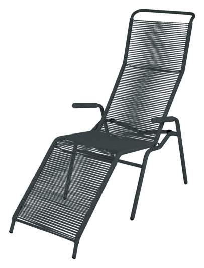 Hochwertiger Säntis Spaghetti Liegestuhl von Schaffner: wetterfest, langlebig, stilvoller Komfort für Garten, Terrasse oder Balkon. Made in Switzerland.