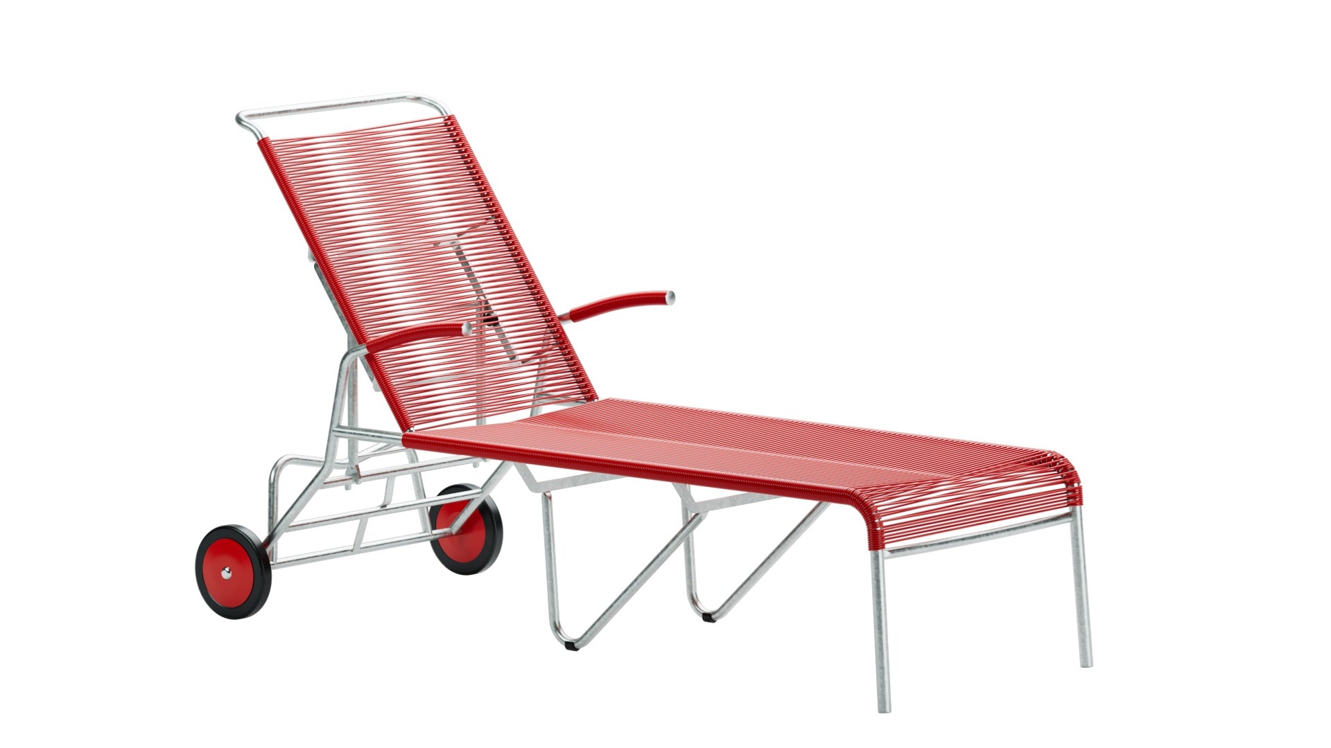 Säntis Spaghetti-Rollenliege in Rot / Feuerverzinkt präsentiert im Onlineshop von KAQTU Design AG. Liegestuhl ist von Schaffner