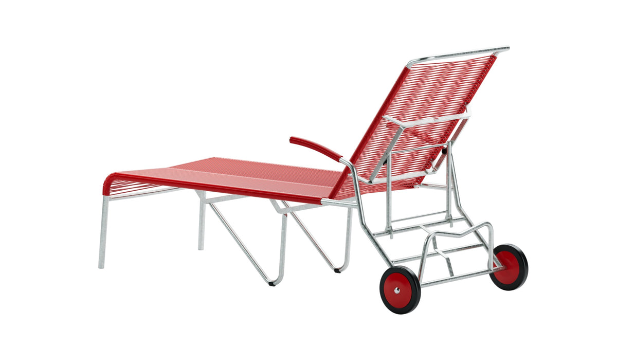 Säntis Spaghetti-Rollenliege in Rot präsentiert im Onlineshop von KAQTU Design AG. Liegestuhl ist von Schaffner