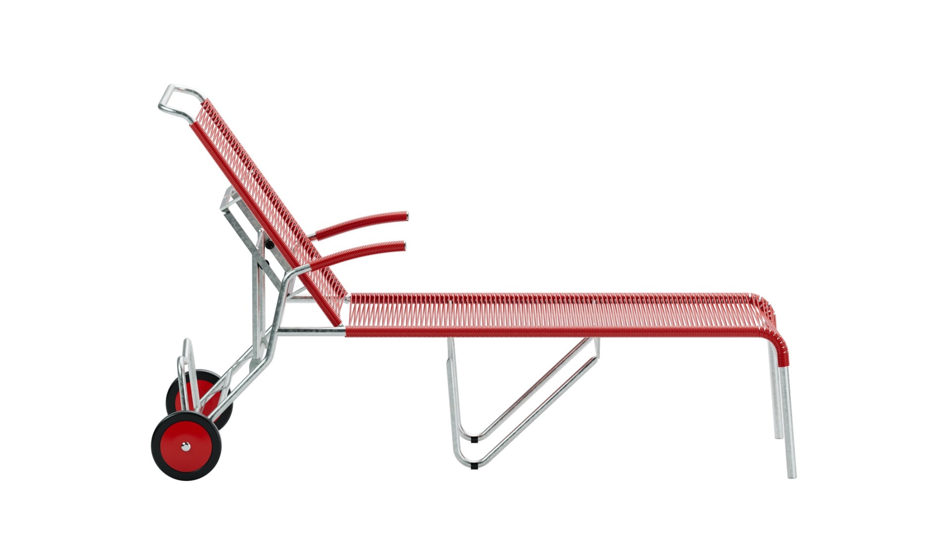 Säntis Spaghetti-Rollenliege in Rot präsentiert im Onlineshop von KAQTU Design AG. Liegestuhl ist von Schaffner