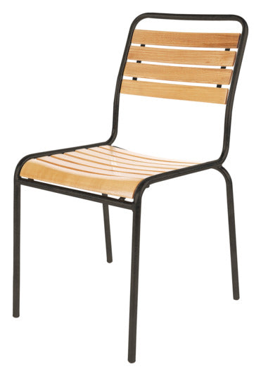 Rigi Holzlatten-Gartenstuhl ohne Armlehne in Natur geölt / Schwarz präsentiert im Onlineshop von KAQTU Design AG. Gartenstuhl ist von Schaffner