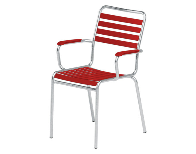 Rigi Lättli-Gartenstuhl mit Armlehne in Rot präsentiert im Onlineshop von KAQTU Design AG. Gartenstuhl mit Armlehnen ist von Schaffner