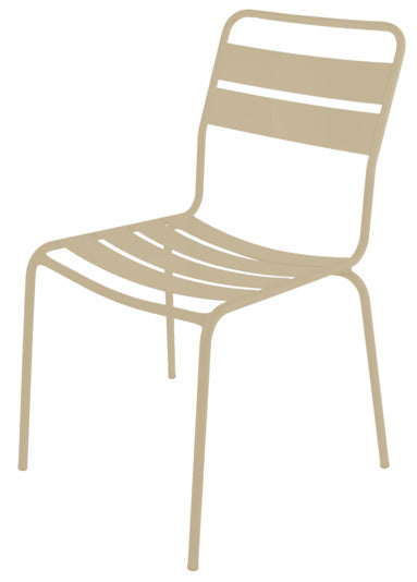 Robuster Glarus Metall-Gartenstuhl ohne Armlehne, wetterfest, UV-beständig, langlebig, Schweizer Qualität, pflegeleicht, perfekt für Garten, Terrasse & Gastronomie.