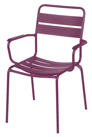 Robuster Glarus Ganzmetall-Gartenstuhl mit Armlehne aus verzinktem Stahl, wetterfest, langlebig, in verschiedenen Farben – perfekt für Garten, Terrasse und Gastronomie.