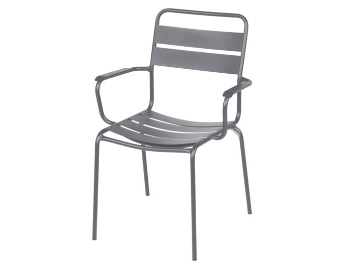 Glarus Ganzmetall-Gartenstuhl mit Armlehne in Graphit präsentiert im Onlineshop von KAQTU Design AG. Gartenstuhl mit Armlehnen ist von Schaffner