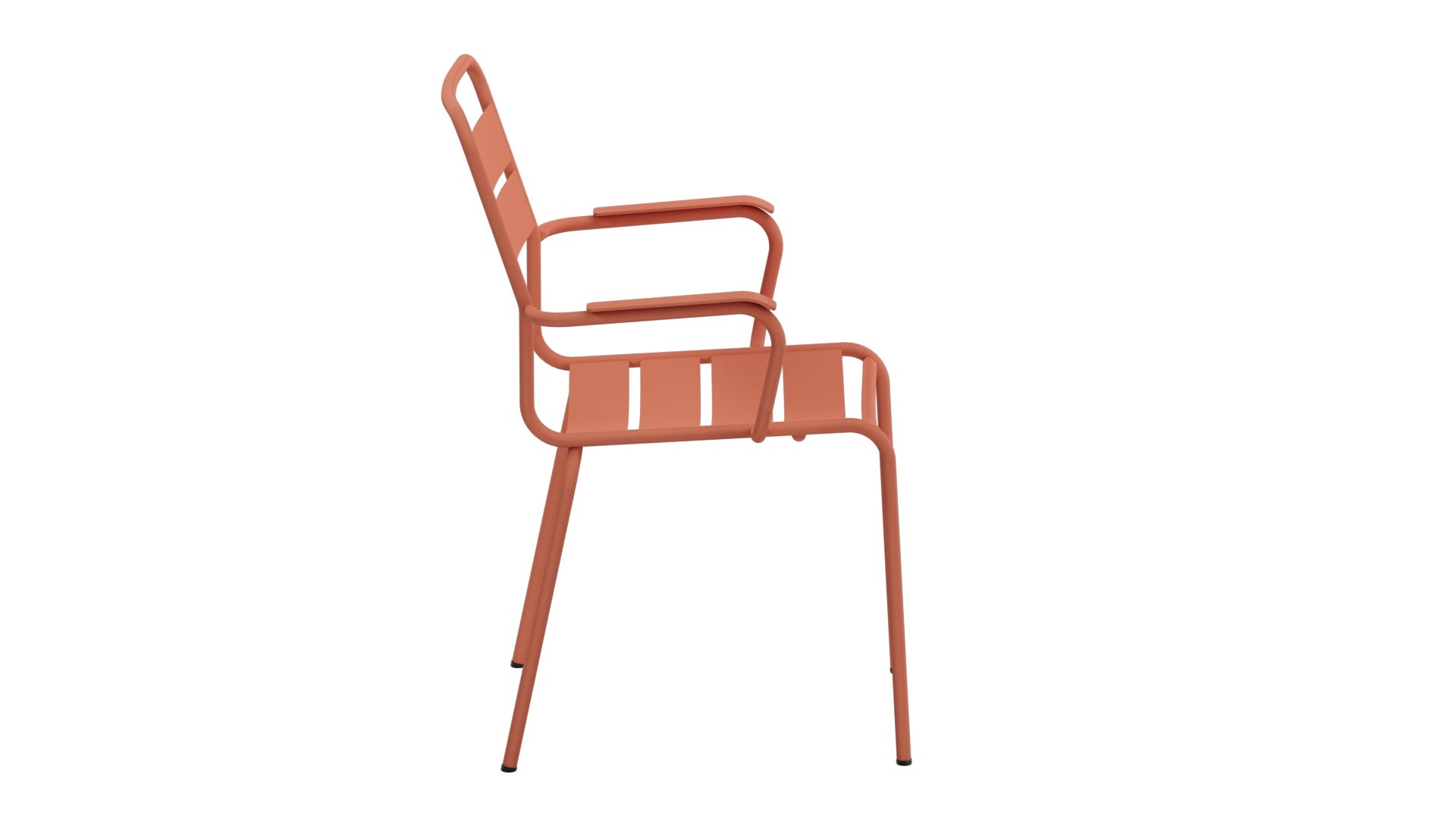 Robuster Glarus Ganzmetall-Gartenstuhl mit Armlehne aus verzinktem Stahl, wetterfest, UV-beständig, langlebig, Swiss Made, elegantes Design, pflegeleicht für Garten, Terrasse und Gastronomie.