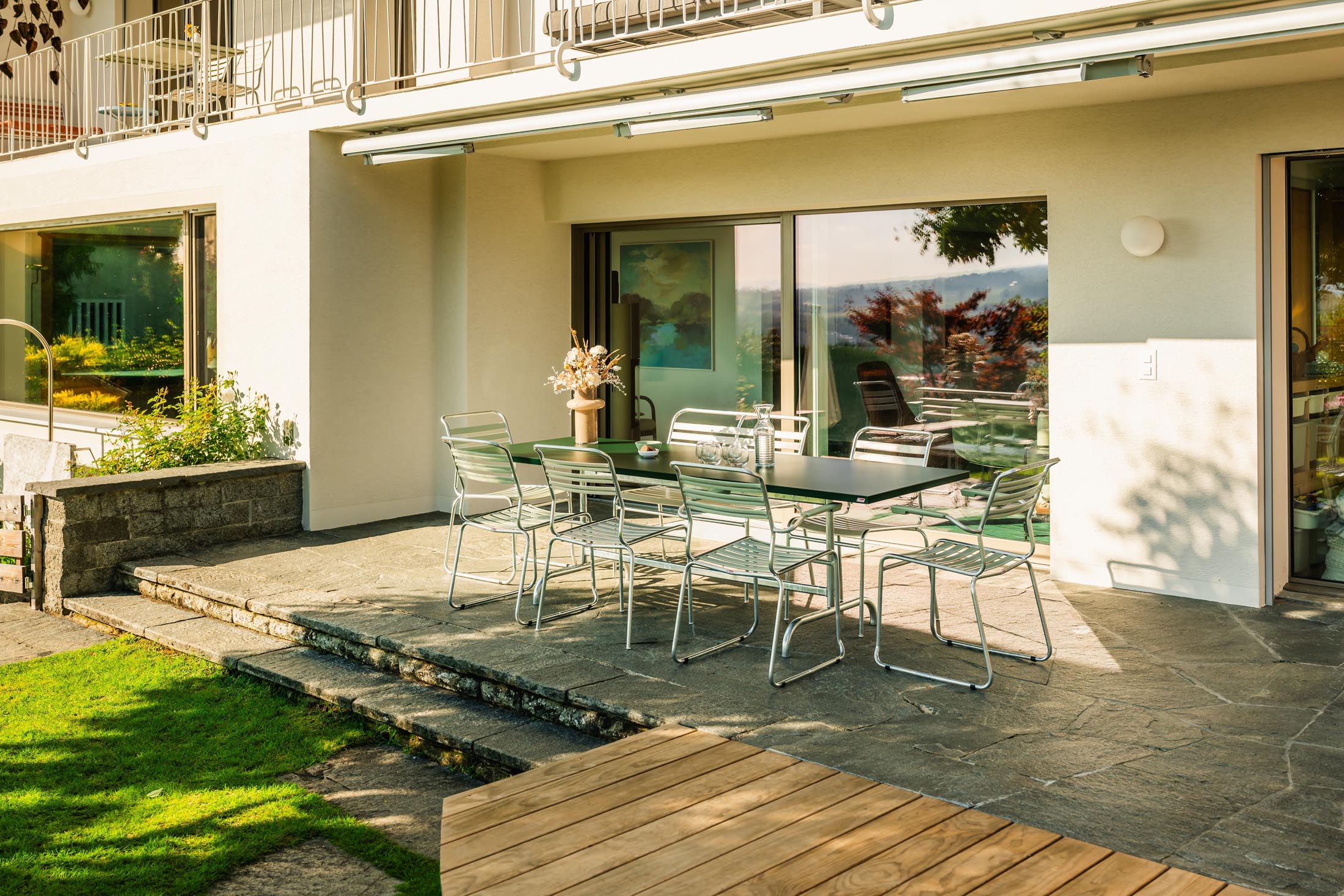 Säntis Lättli-Gartenstuhl ohne Armlehne Kufen in Pastellgrün präsentiert im Onlineshop von KAQTU Design AG. Gartenstuhl ist von Schaffner
