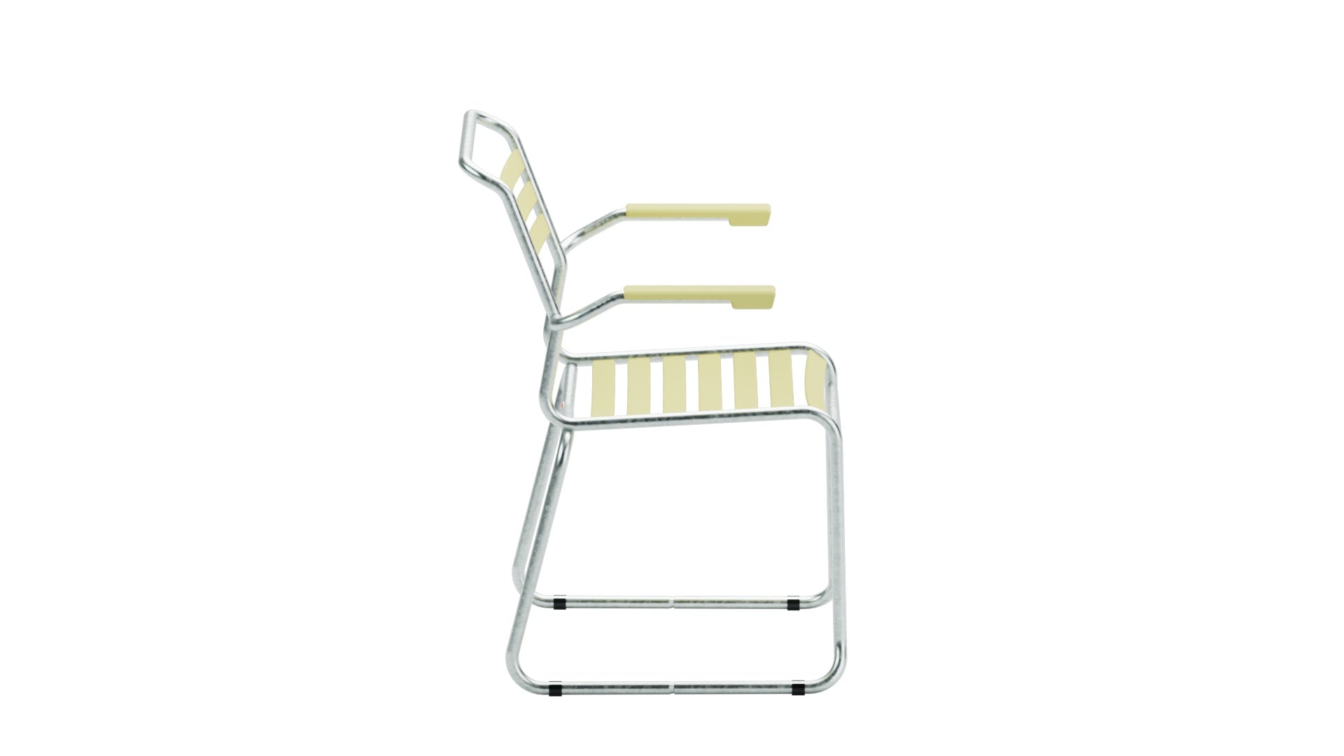 Hochwertiger Säntis Lättli-Gartenstuhl mit Armlehnen und Kufen, wetterfest, langlebig, nachhaltige Materialien, Swiss Made, elegantes Design für Terrasse und Garten.