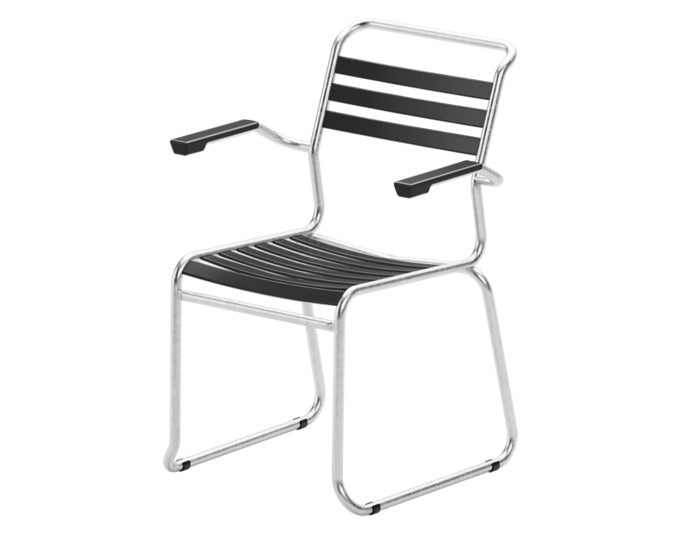 Säntis Lättli-Gartenstuhl mit Armlehne Kufen in Anthrazit präsentiert im Onlineshop von KAQTU Design AG. Gartenstuhl mit Armlehnen ist von Schaffner