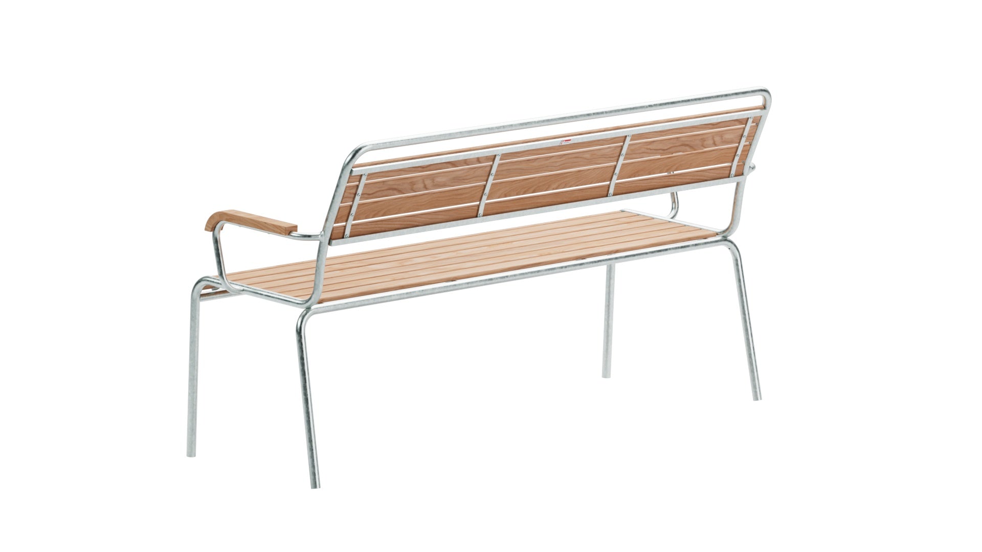 Elegante Rigi 3er-Gartenbank mit Armlehne aus Schweizer Eschenholz, wetterfest, robust und zeitloses Design – perfekt für Garten, Terrasse oder Balkon.