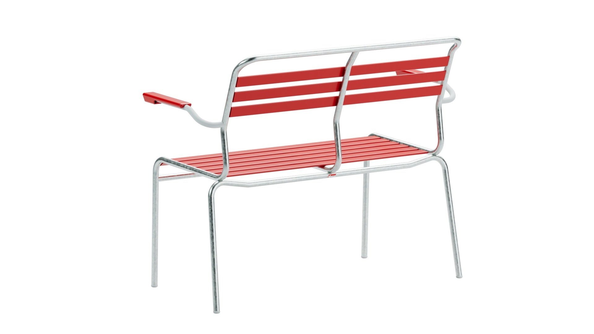 Säntis Lättli-2er Gartenbank mit Armlehne in Rot präsentiert im Onlineshop von KAQTU Design AG. Gartenbank ist von Schaffner
