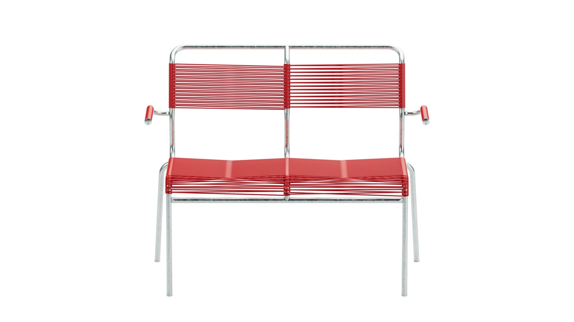 Elegante 2er Gartenbank mit Armlehnen aus wetterfestem Metall, recyceltem OceanYarn®-Stoff, langlebig, Swiss Made – perfekt für Garten, Terrasse und Balkon.