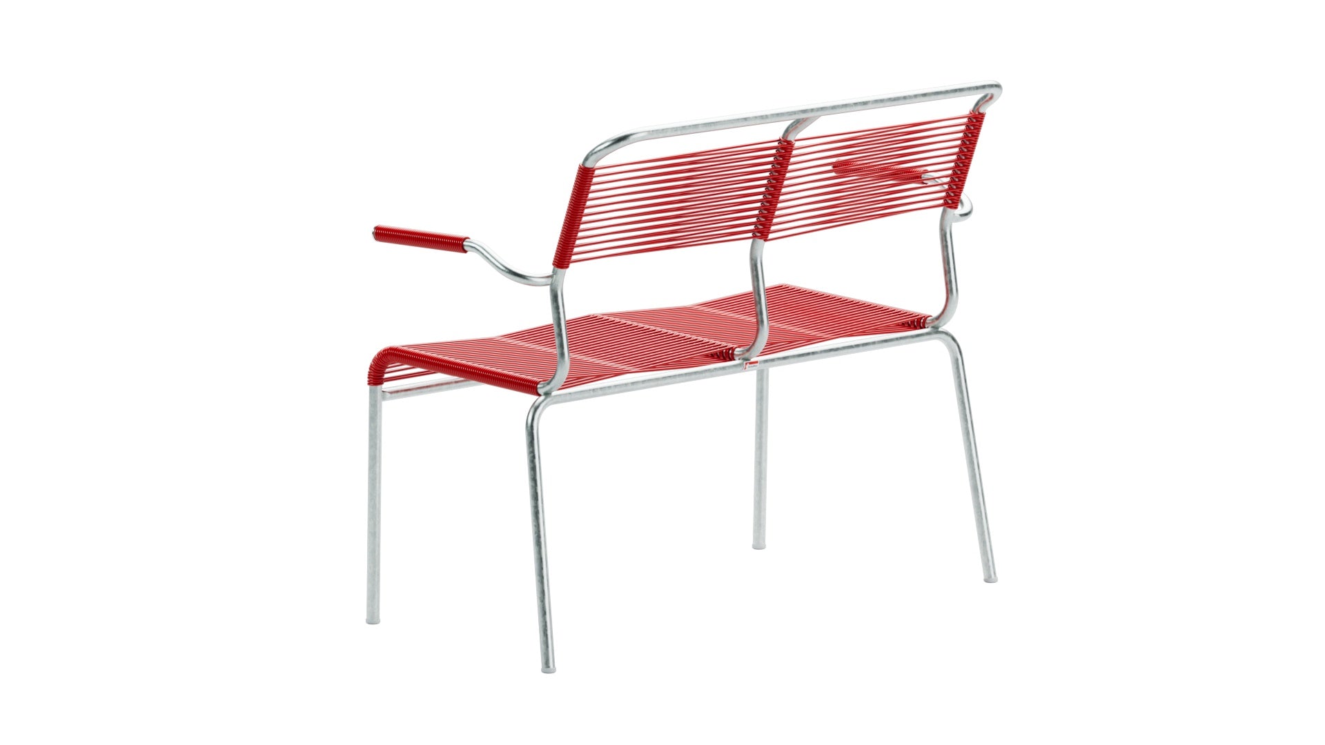 Säntis Spaghetti-2er Gartenbank mit Armlehne in Rot präsentiert im Onlineshop von KAQTU Design AG. Gartenbank ist von Schaffner