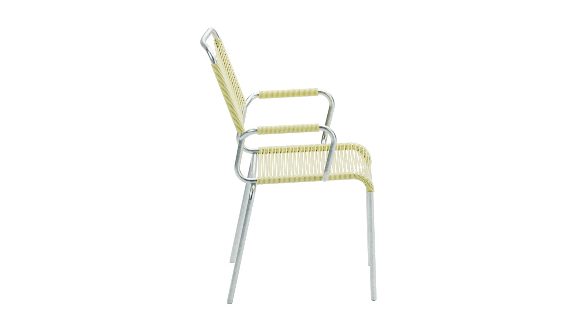 Rigi Spaghetti-Gartenstuhl mit Armlehne Comfort in Buchsbaumgelb präsentiert im Onlineshop von KAQTU Design AG. Gartenstuhl mit Armlehnen ist von Schaffner